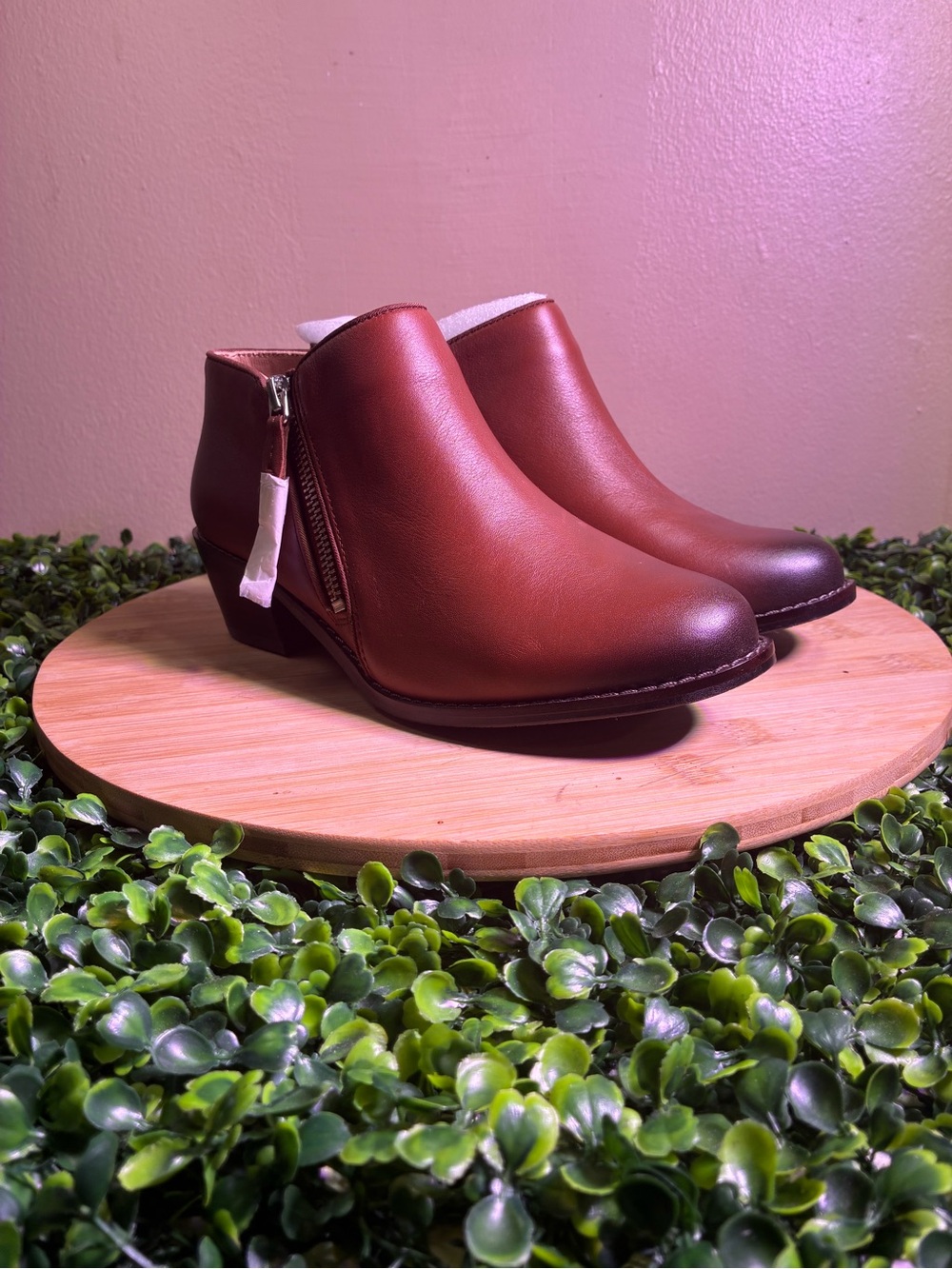 🔥 NWOT VIONIC JOLENE LEATHER MOCHA BROWN  ANKLE BOOTS ZIP UP WOMENS SIZE 6